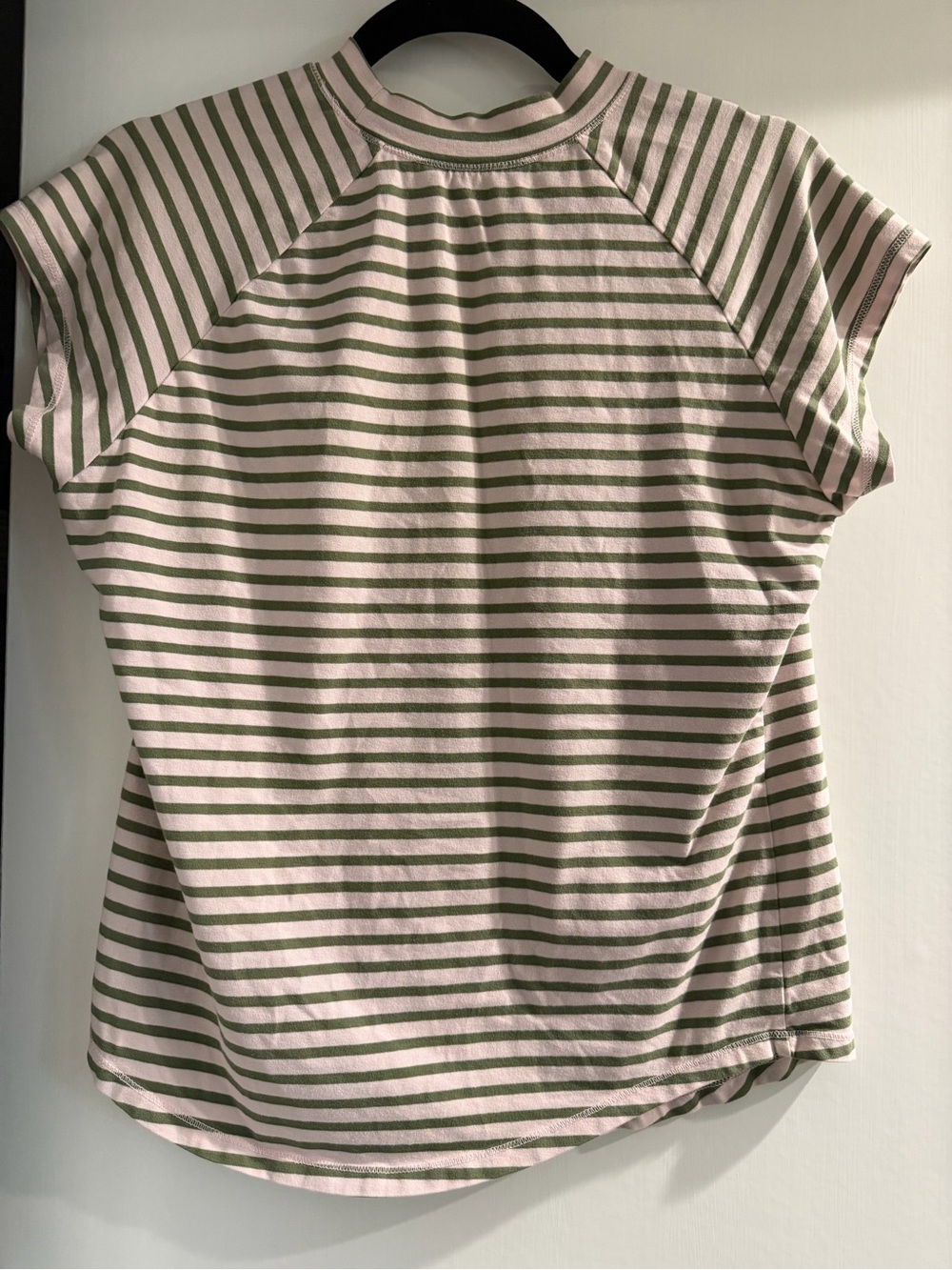 Pilcro Olive Green and Blush Pink Striped Cap-Sleeve Tee Size L Anthropologie - Picture 3 of 7